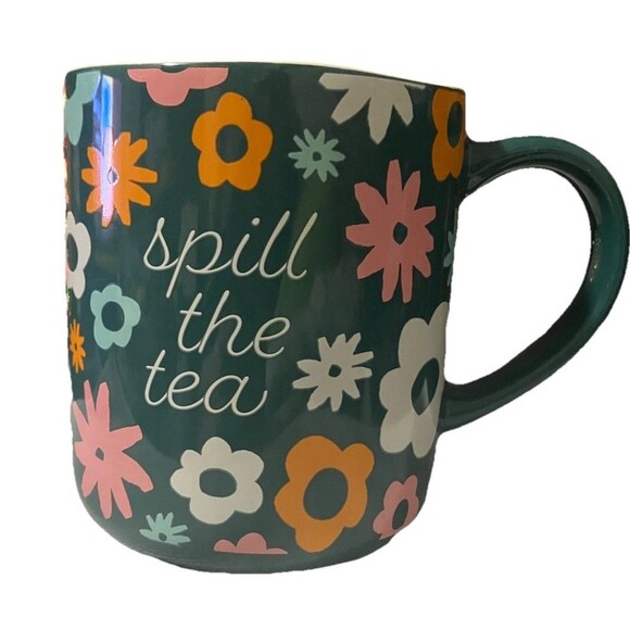 Opalhouse Stoneware "Spill The Tea" Coffee Mug 16oz Green Orange Pink Stoneware - Picture 1 of 16